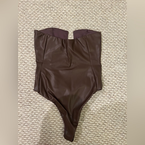 ZARA Chocolate Brown Faux Leather Strapless Top - Picture 4 of 5